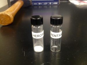 The amount of heroin needed to cause a fatal overdose compared to the amount of fentanyl that can do the same.